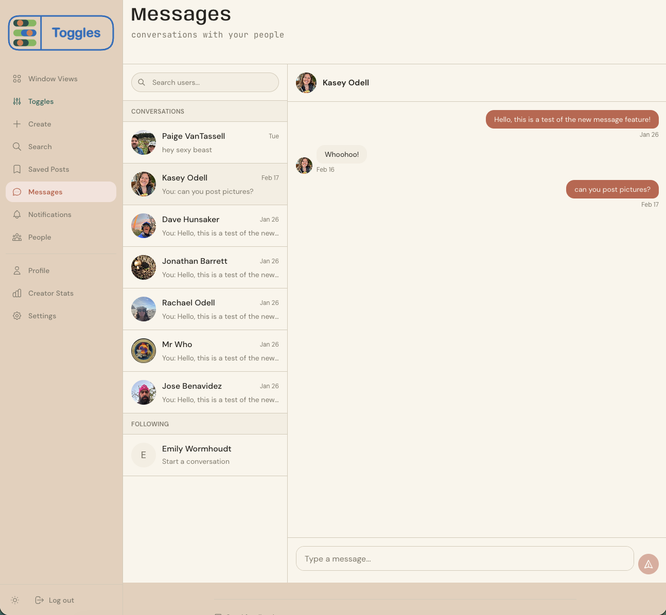 Real-time messaging with conversation list and chat view